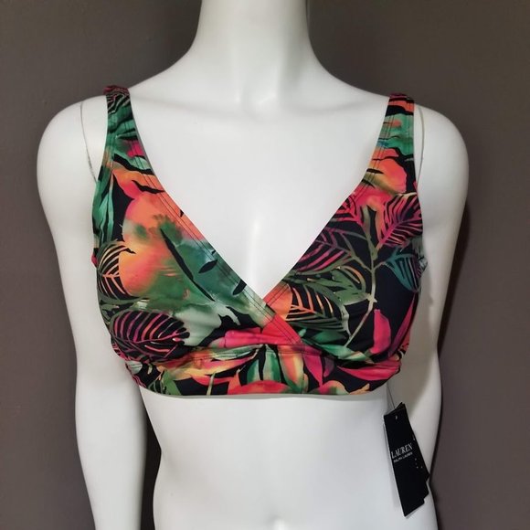 Lauren Ralph Lauren Surplice Underwire Bikini Top   Midnight Tropical Size 10 - Picture 2 of 11